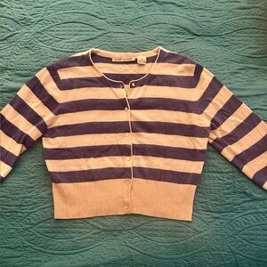 Autumn Cashmere Blue and Cream cropped cardigan L (large)